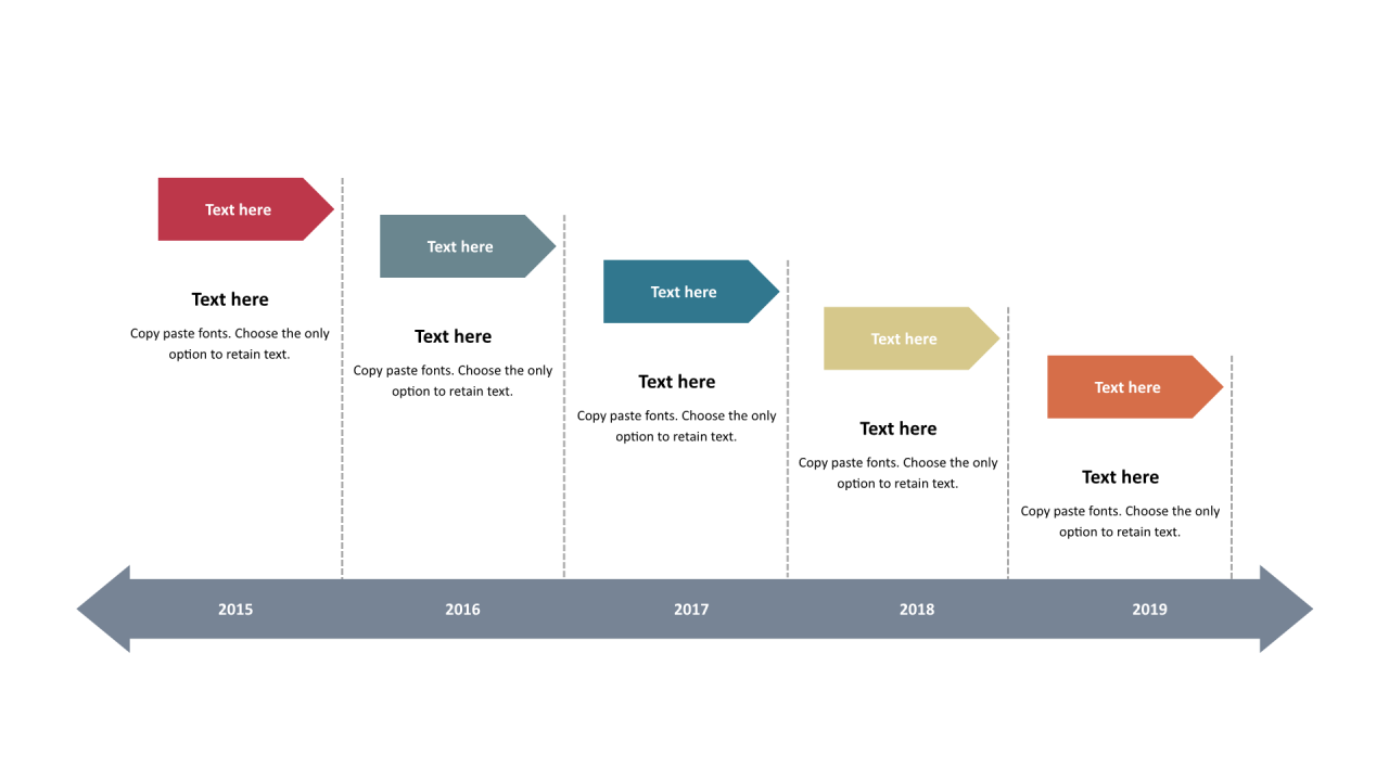 多色矩形扁平5项PPT流程