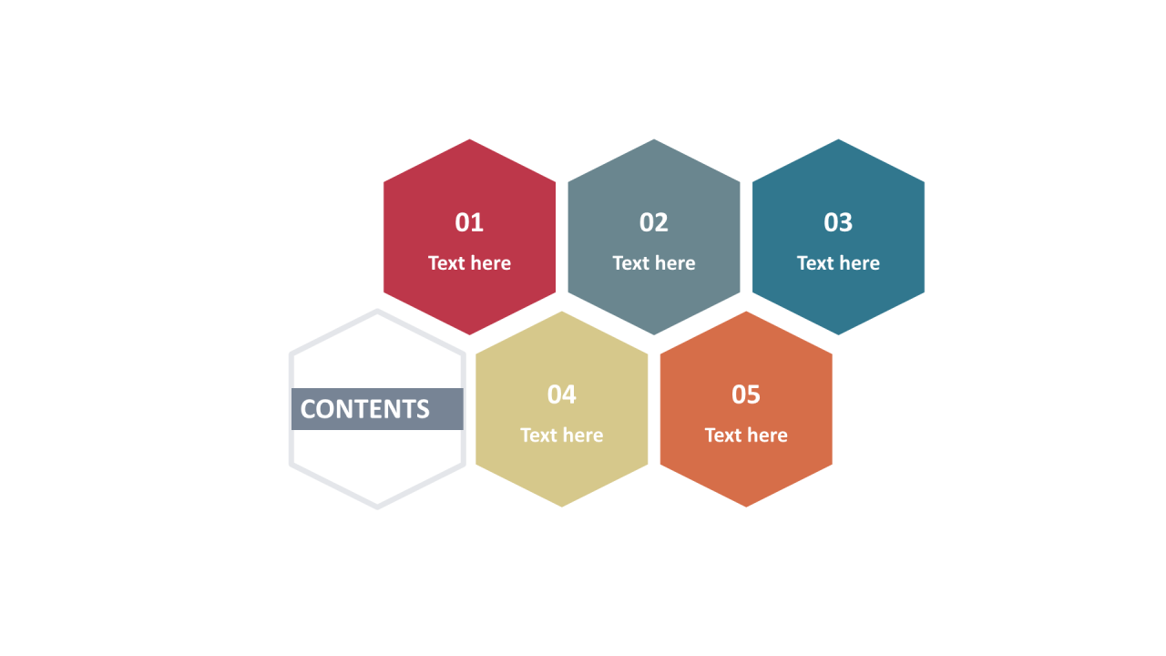 多色多边形扁平5项PPT目录