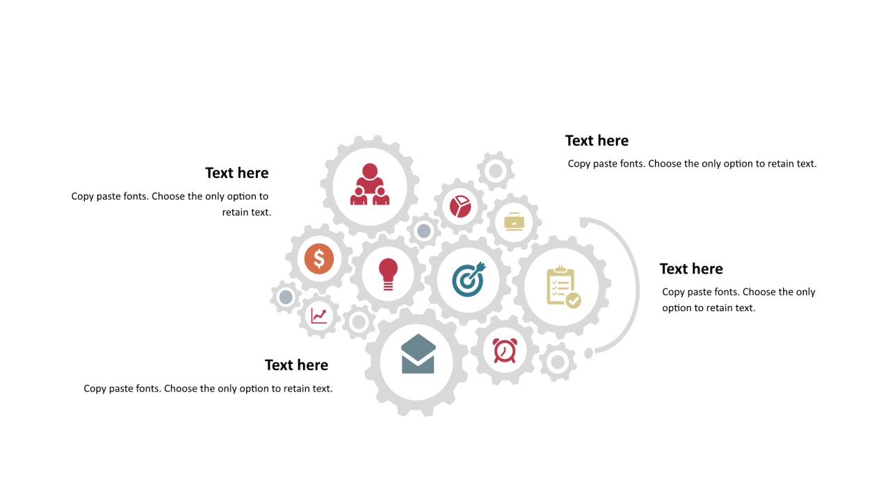 多色齿轮扁平4项PPT列表