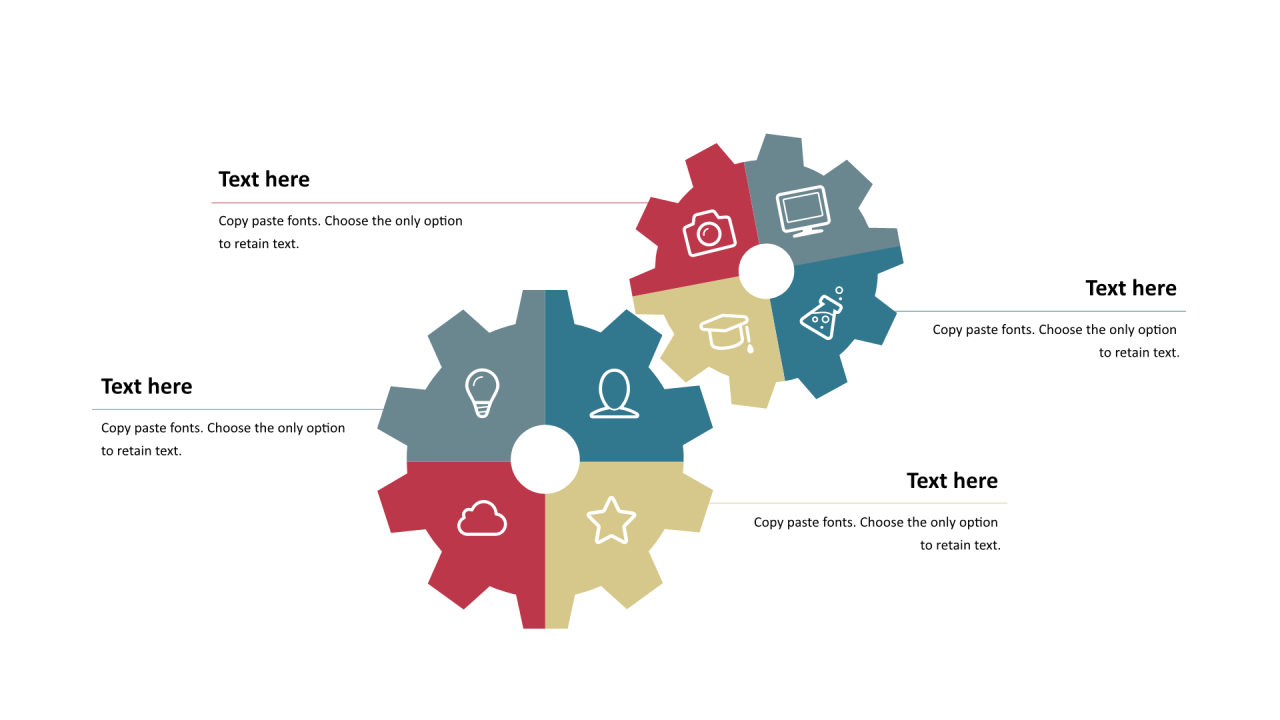 多色齿轮扁平4项PPT列表