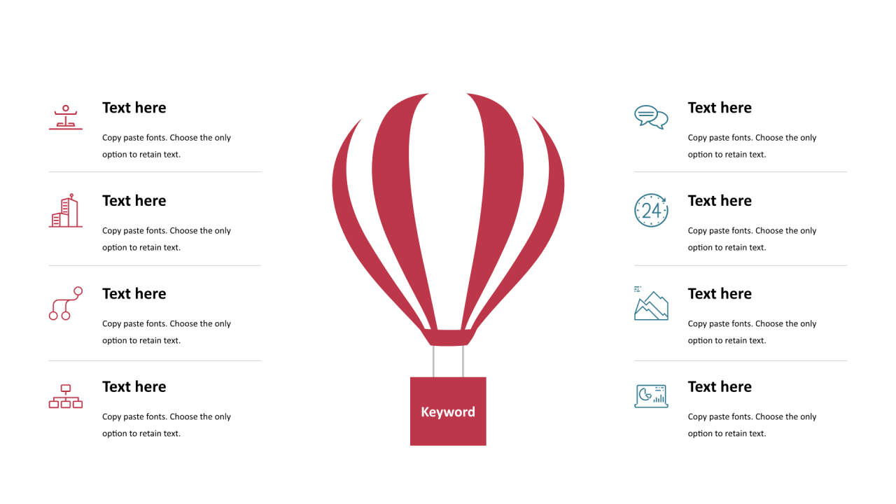 多色线条扁平8项PPT列表