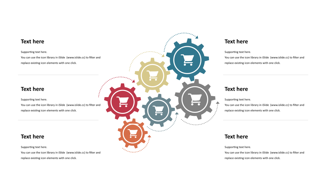 多色圆形扁平6项PPT关系