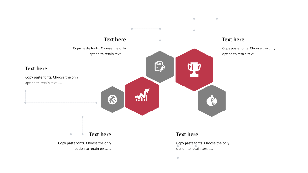 多色多边形扁平5项PPT关系