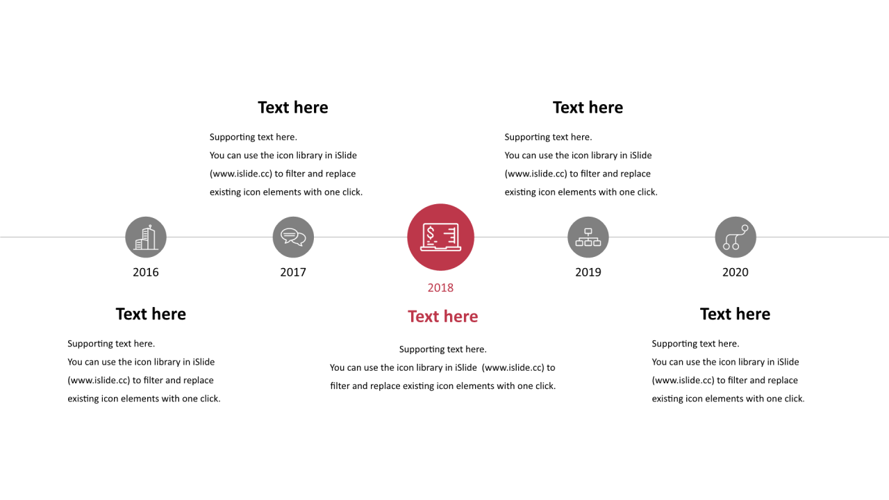 多色圆形扁平5项PPT流程