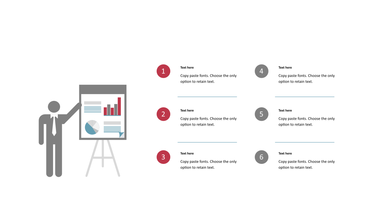 多色圆形扁平6项PPT列表