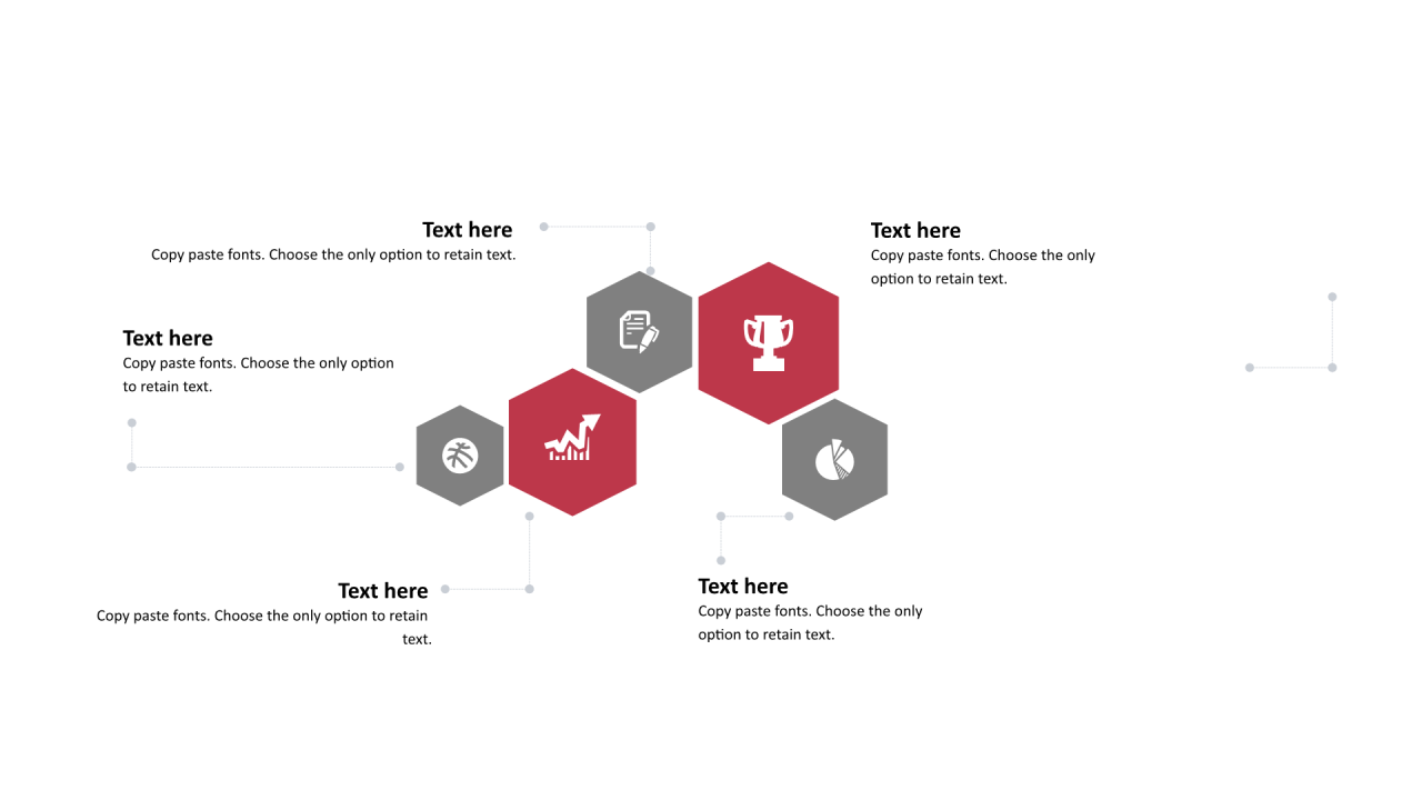 多色多边形扁平5项PPT列表