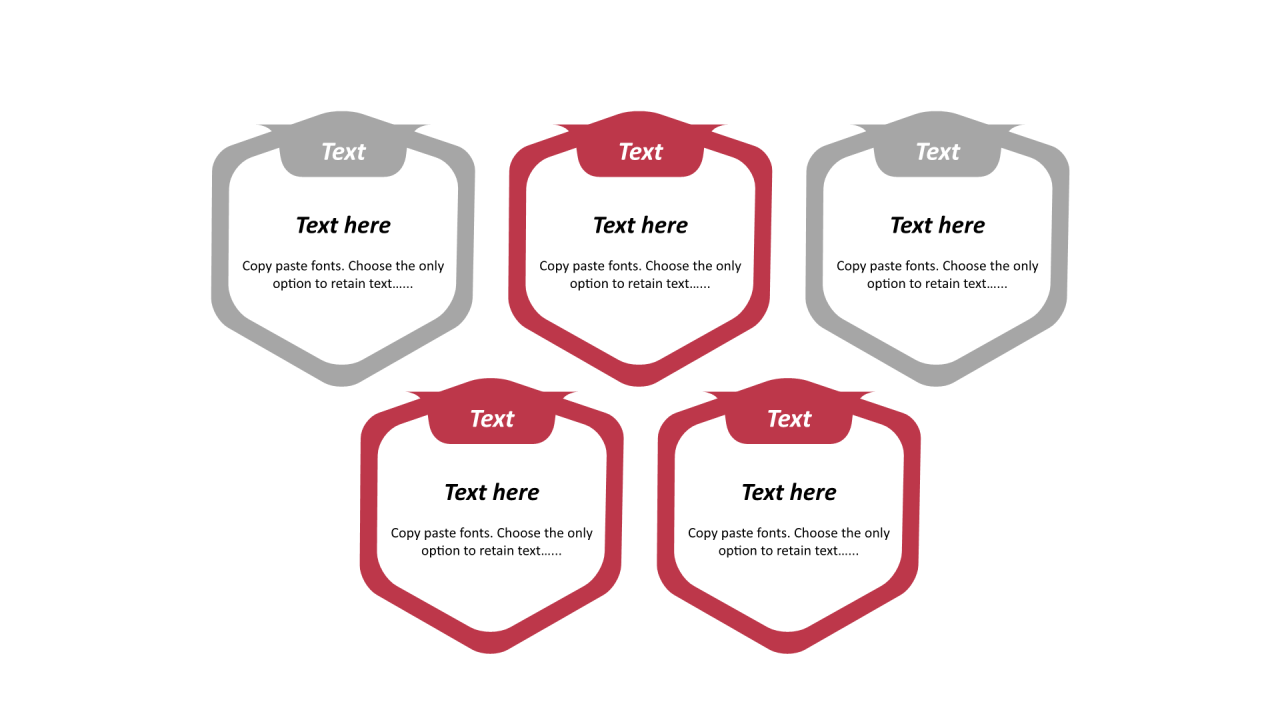 多色多边形扁平5项PPT列表