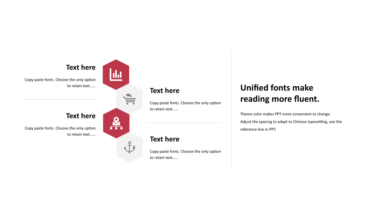 红色多边形扁平4项PPT列表