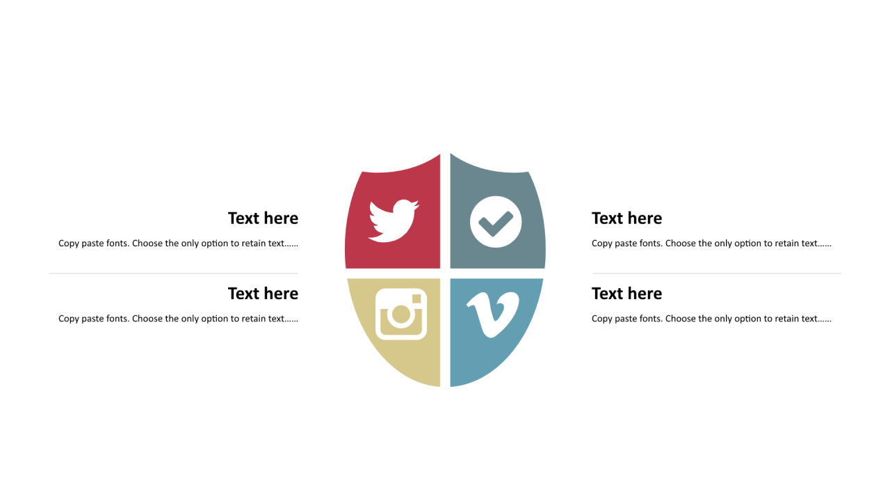 多色盾牌扁平4项PPT列表