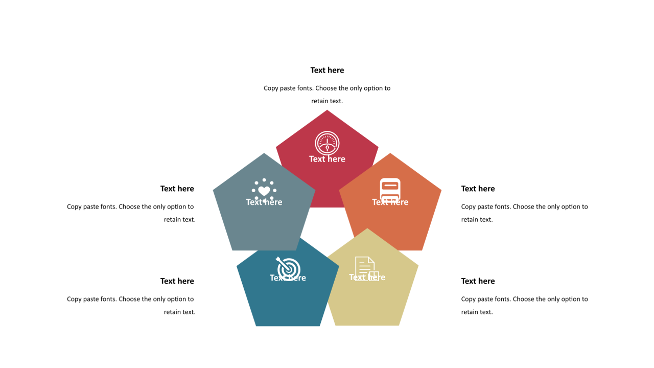 多色多边形扁平5项PPT列表