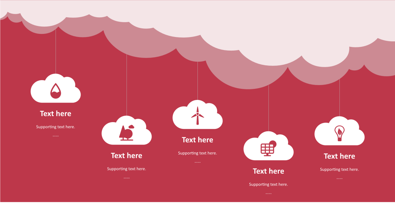 红色云朵扁平6项PPT列表