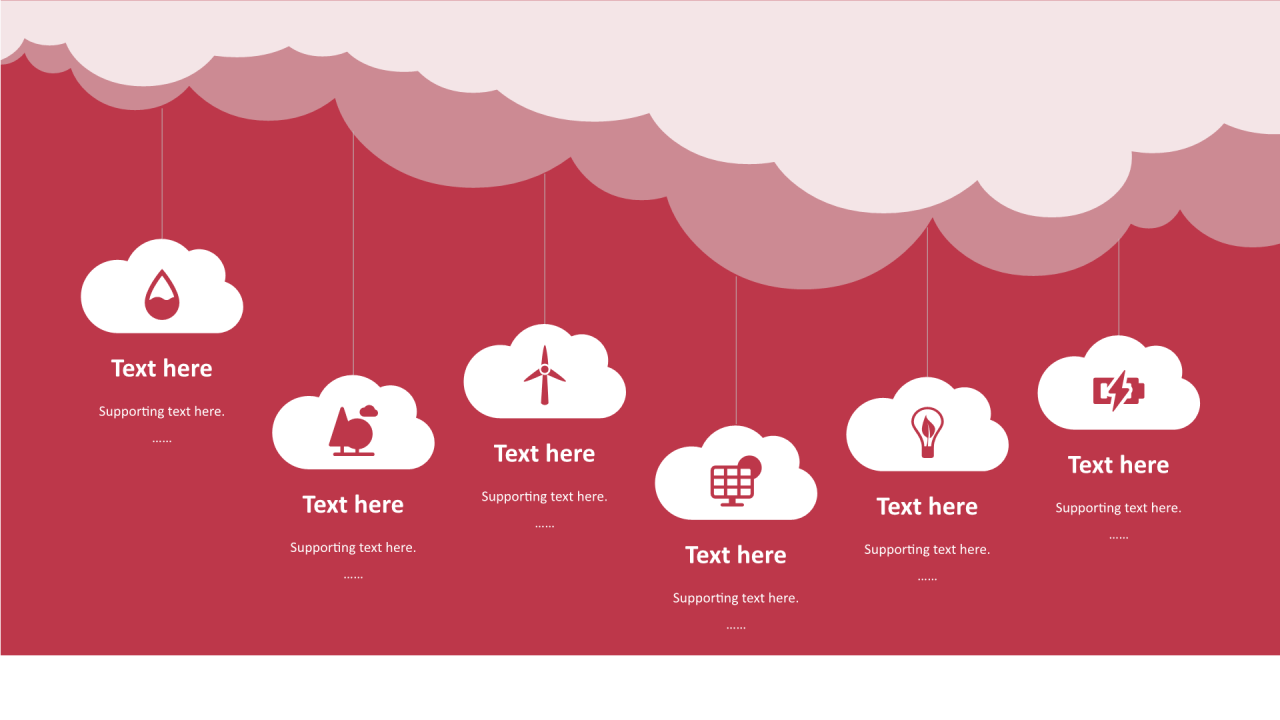 红色云朵扁平6项PPT列表