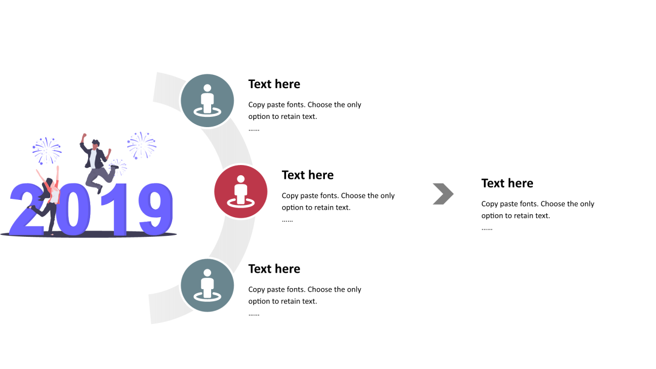 红色圆形扁平3项PPT流程