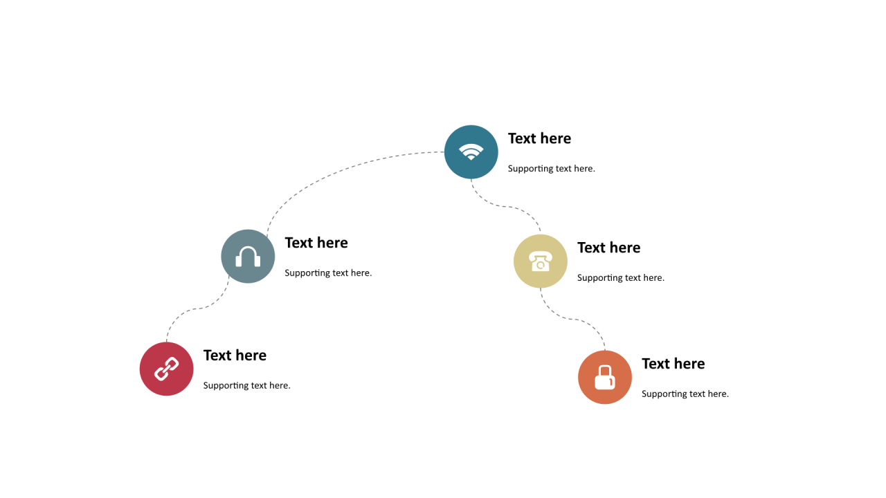 多色圆形扁平6项PPT流程