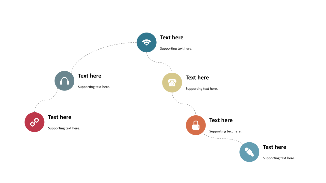 多色圆形扁平6项PPT流程