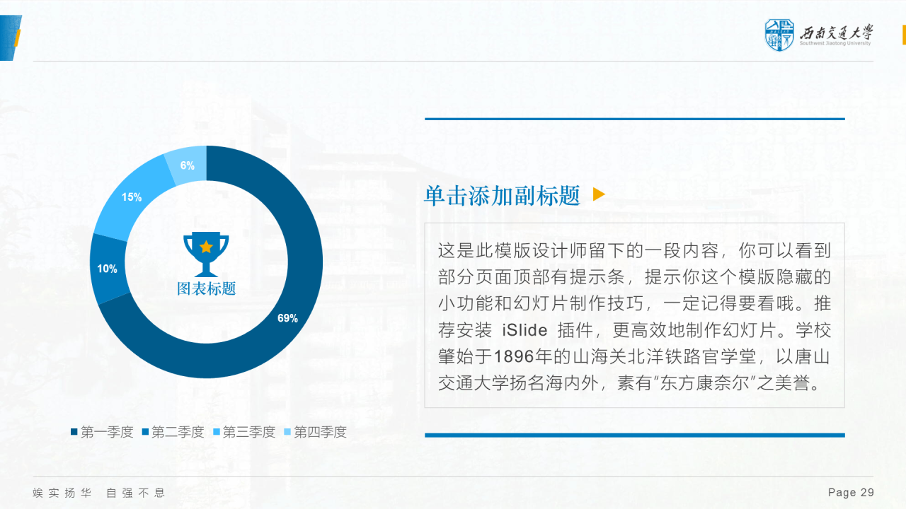 蓝色简约西南交通大学答辩PPT模板