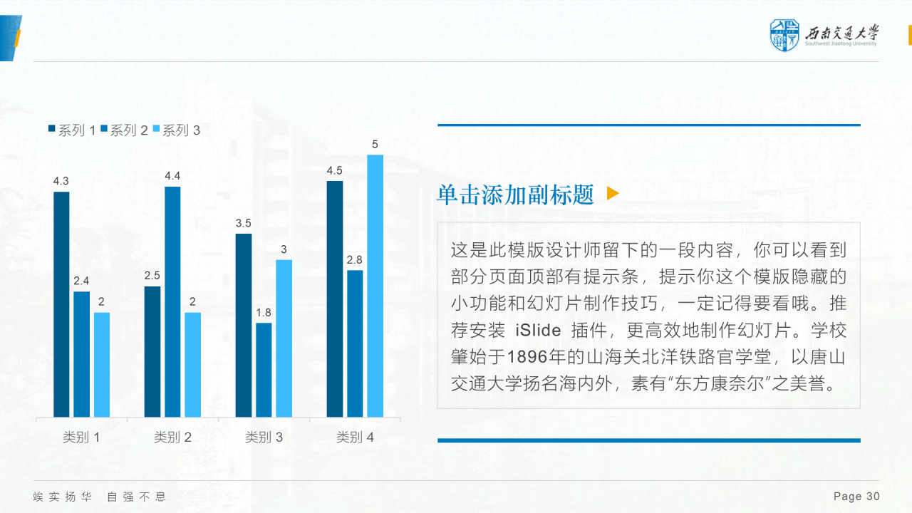 蓝色简约西南交通大学答辩PPT模板
