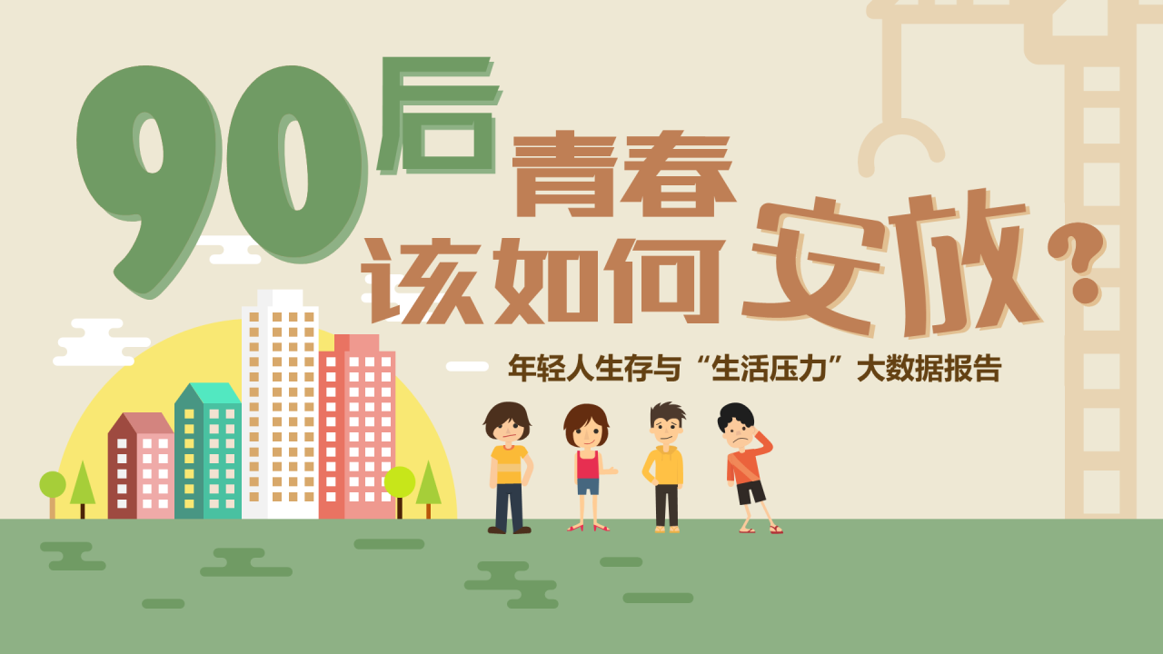 多色插画年轻人生存和生活压力数据报告