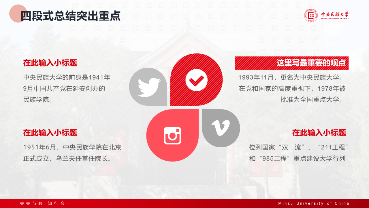 红色简约中央民族大学汇报答辩通用模板PPT案例