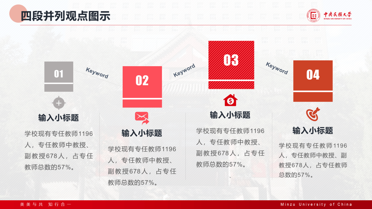 红色简约中央民族大学汇报答辩通用模板PPT案例