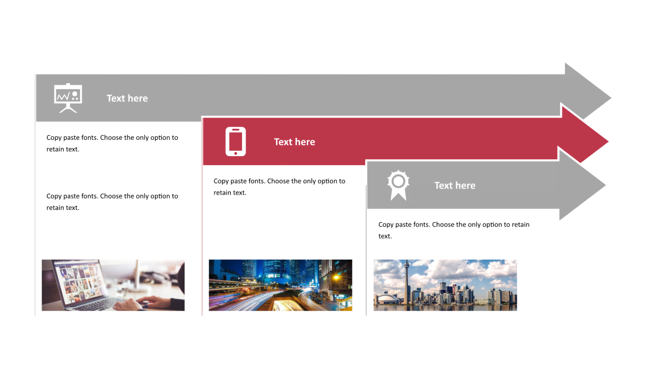 红色箭头扁平3项PPT流程