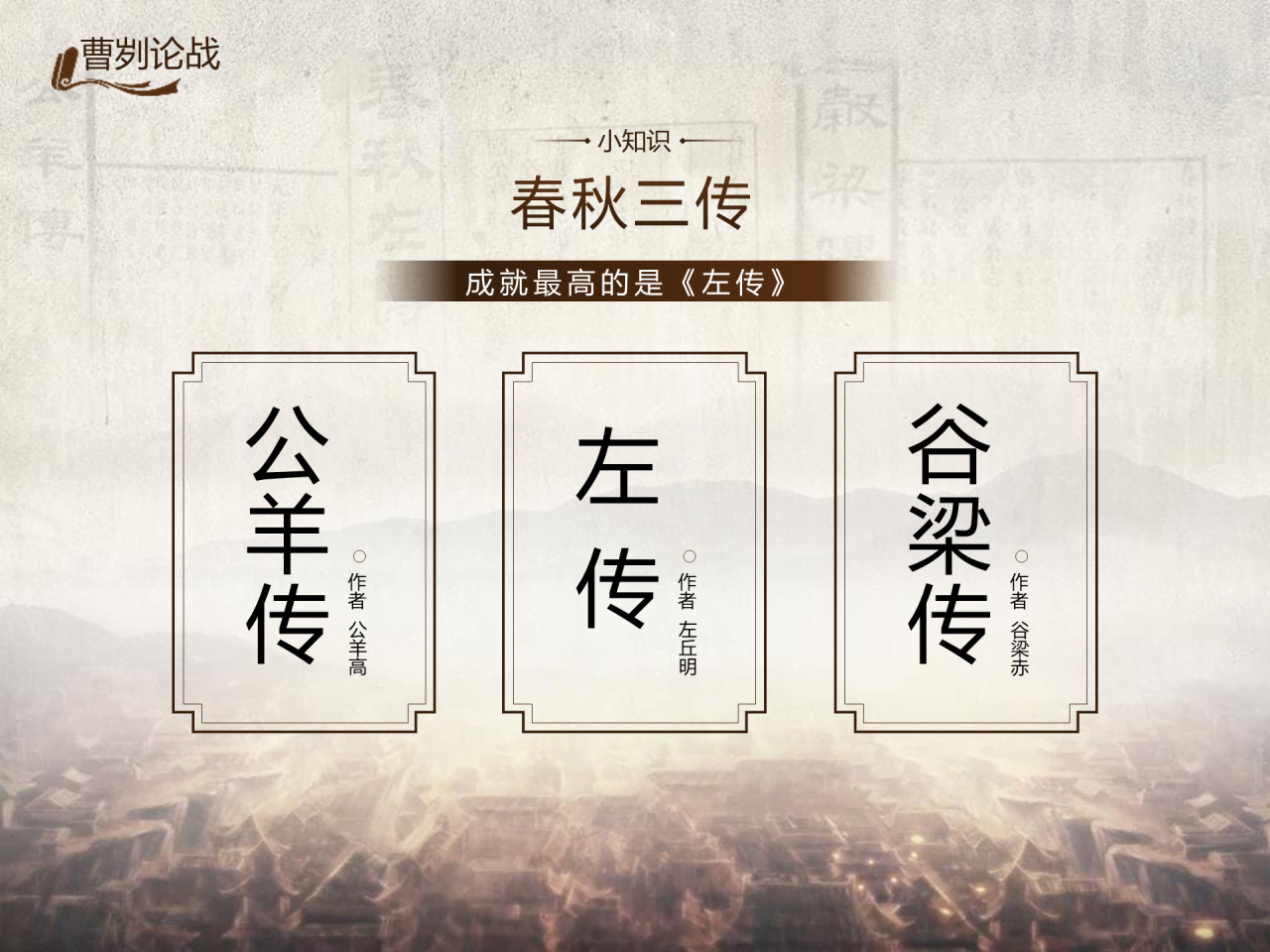 蓝色渐变商务春秋三传文学内容培训课件PPT素材