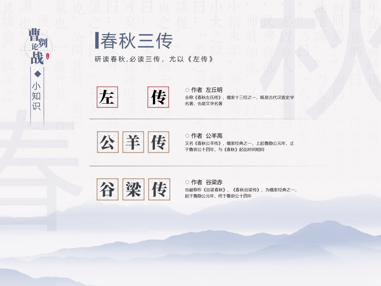 蓝色渐变商务春秋三传文学内容培训课件PPT素材