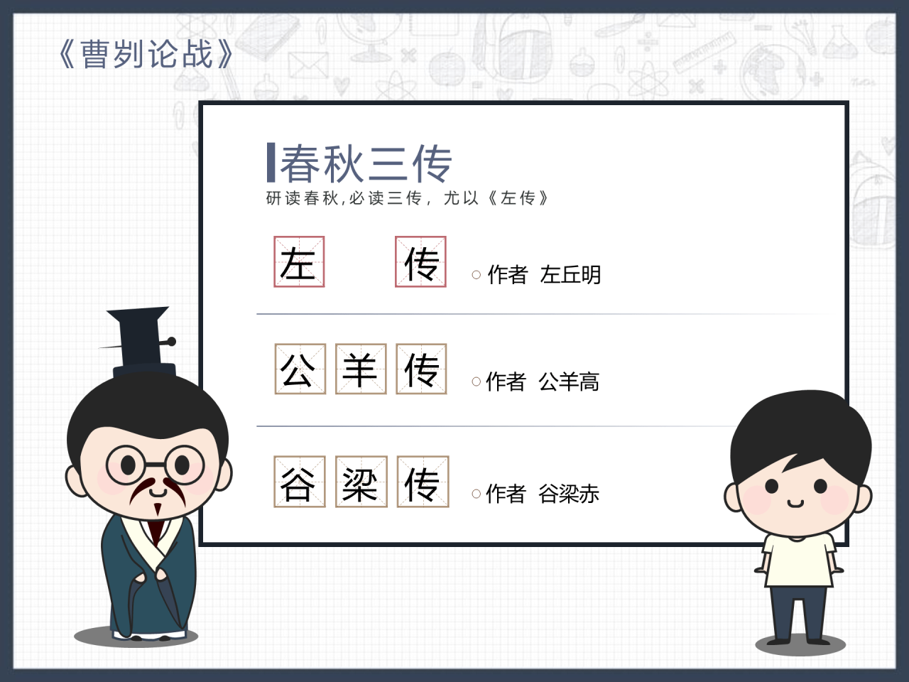 蓝色渐变商务春秋三传文学内容培训课件PPT素材