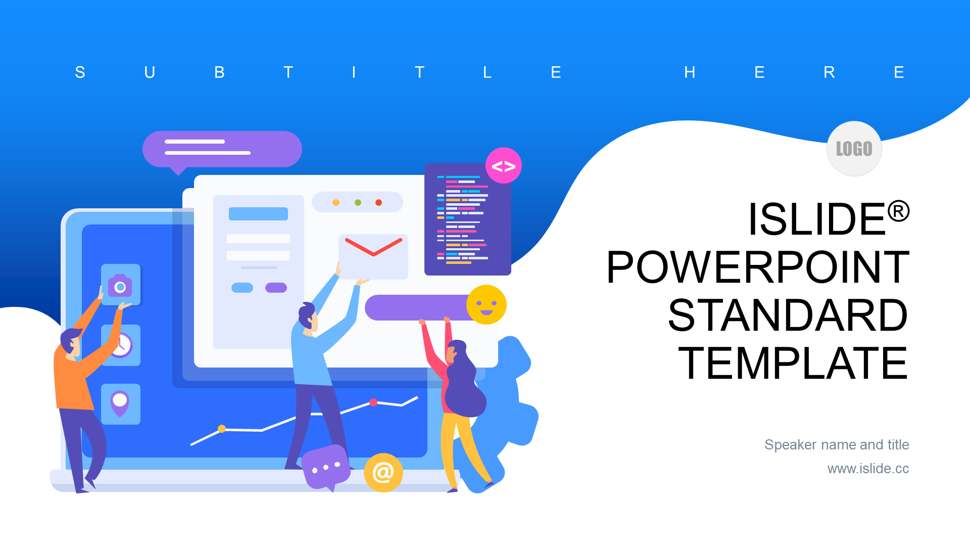 Blue Illustration Internet Work Summary PPT Theme