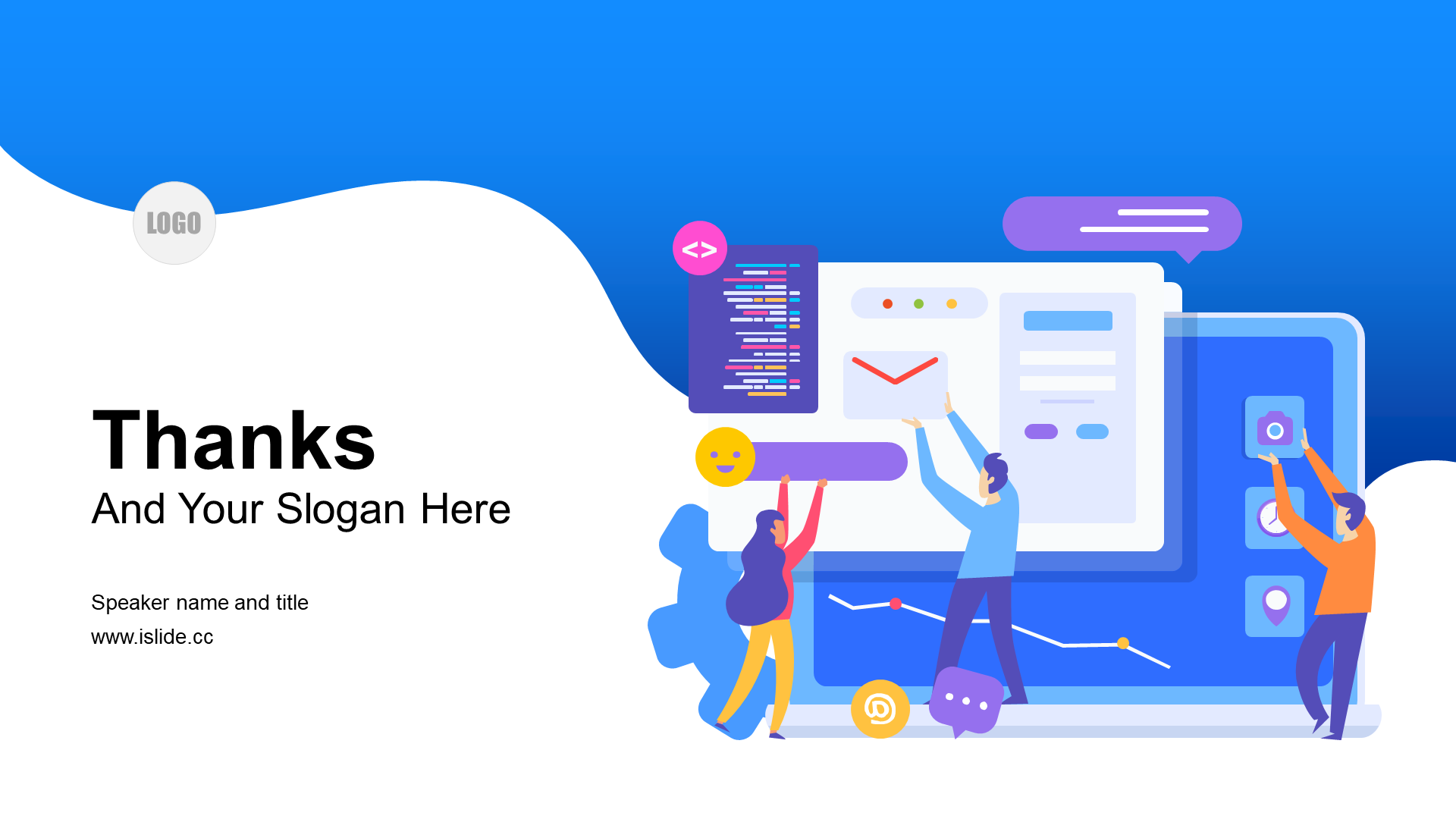 Blue Illustration Internet Work Summary PPT Theme