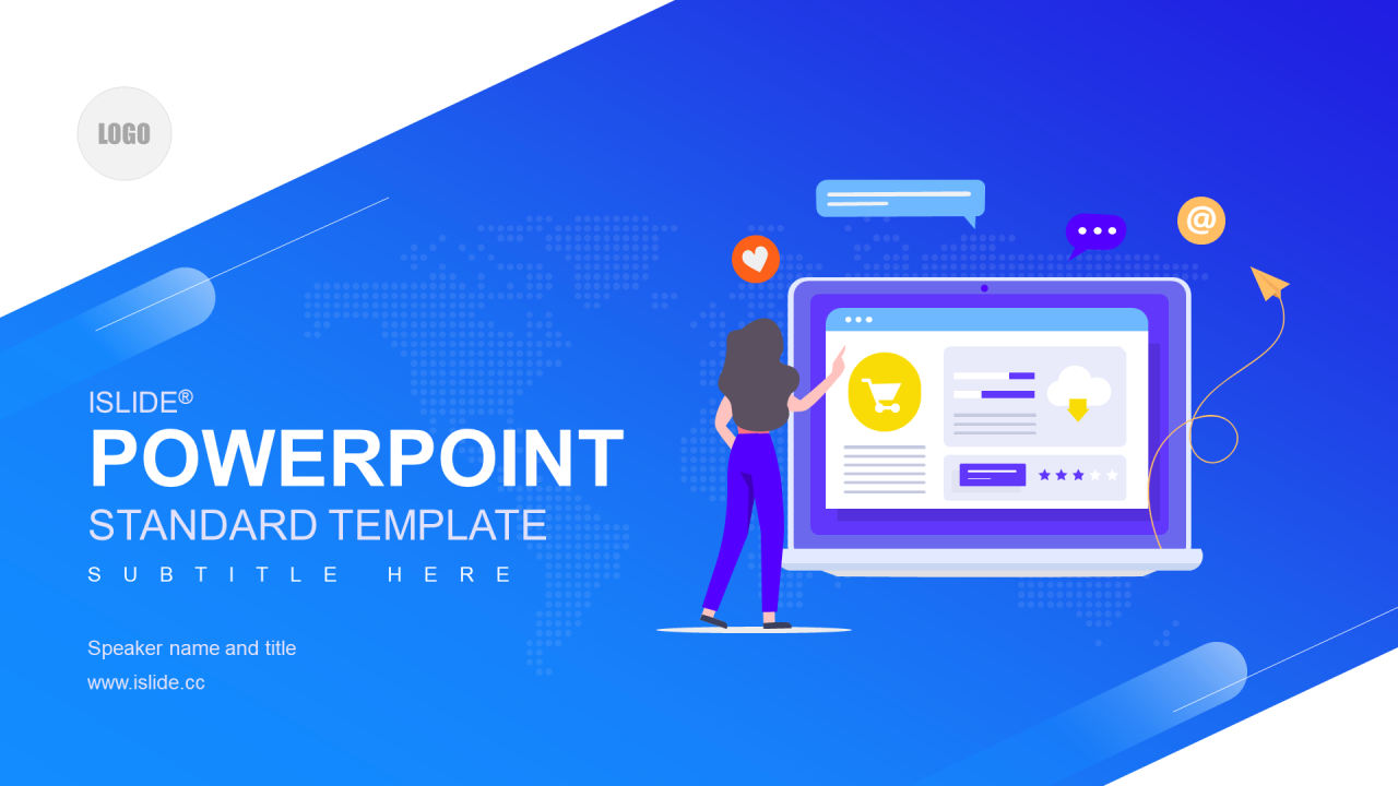 蓝色插画风年终总结PPT通用模板