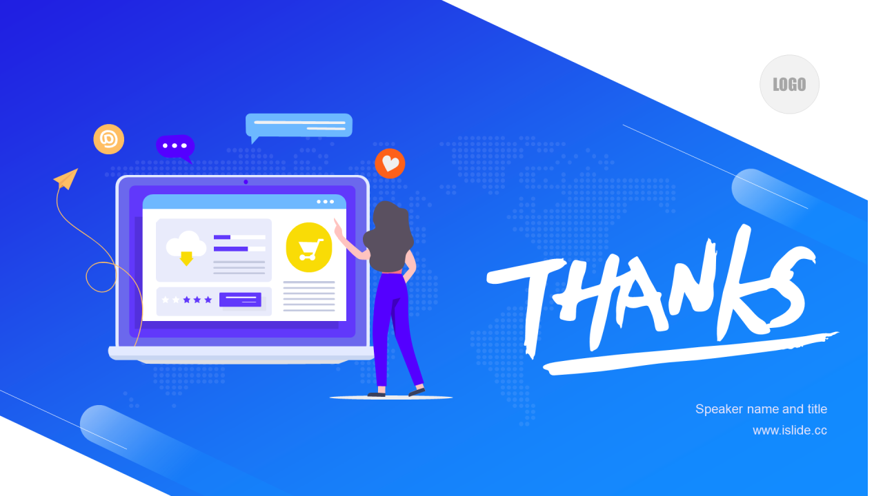 蓝色插画风年终总结PPT通用模板