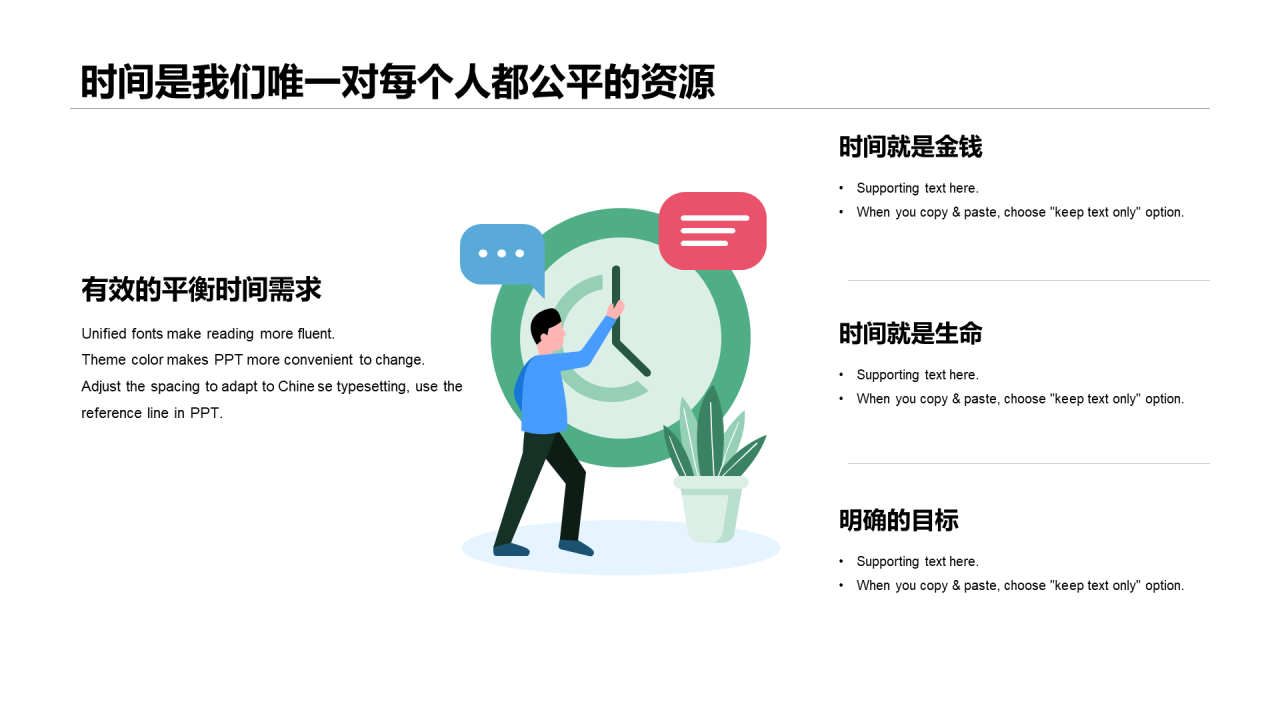 白色插画简约时间管理企业新员工培训PPT案例