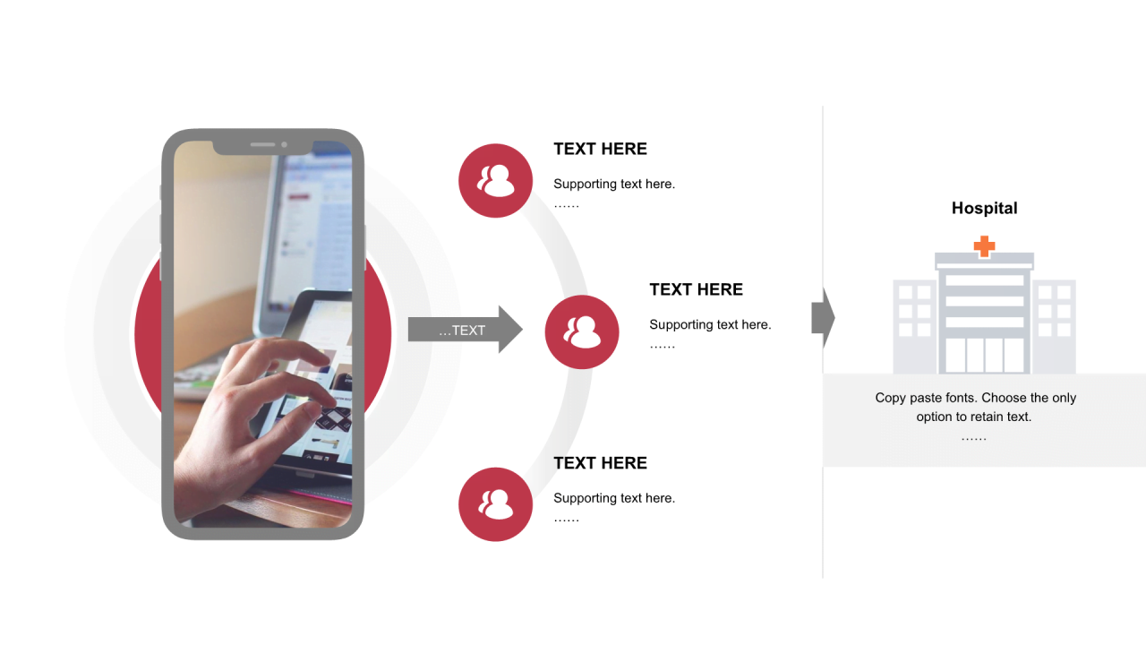 红色圆形扁平3项PPT流程