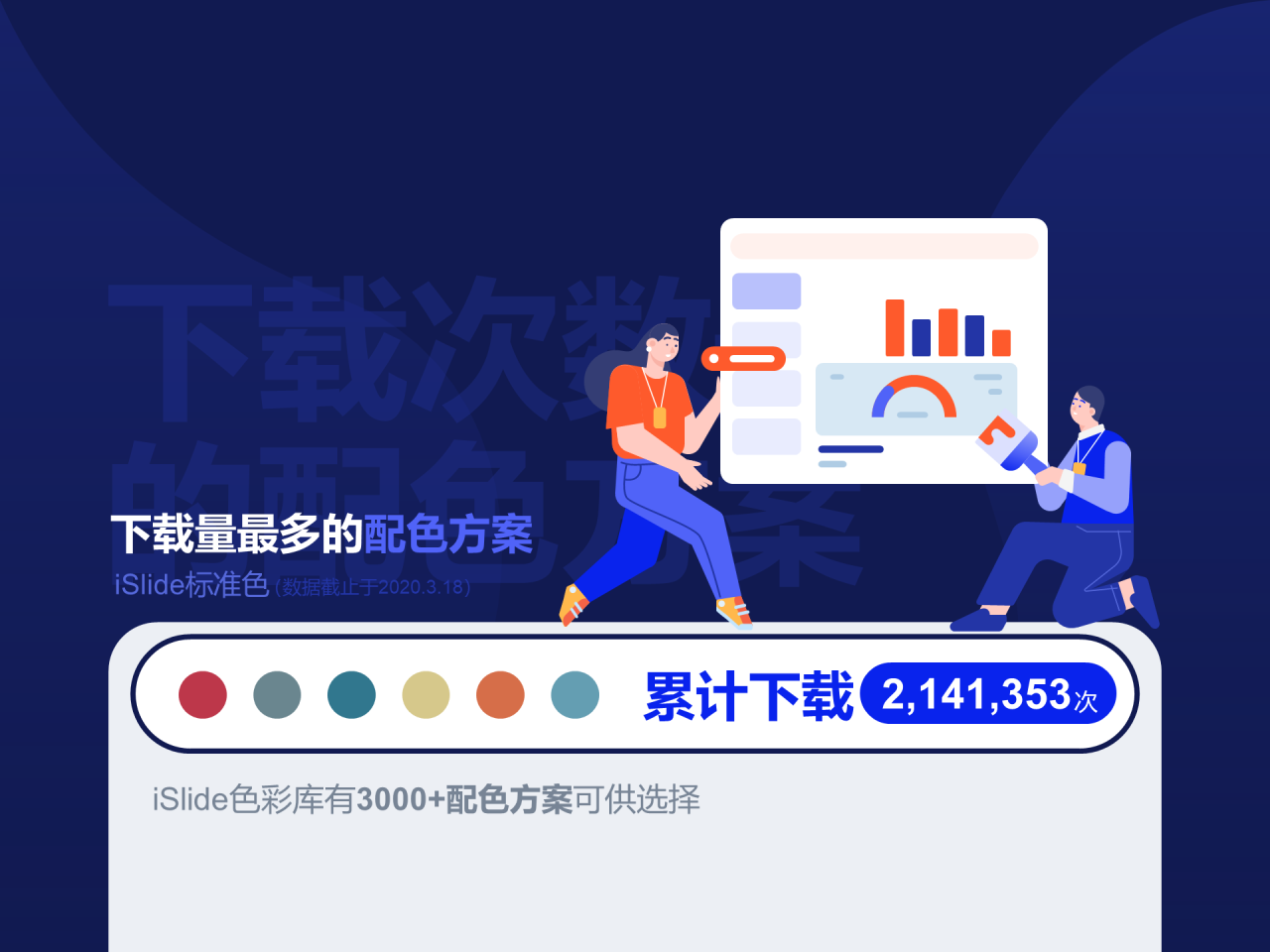 多色插画iSlide 3周年产品报，职场PPT数据