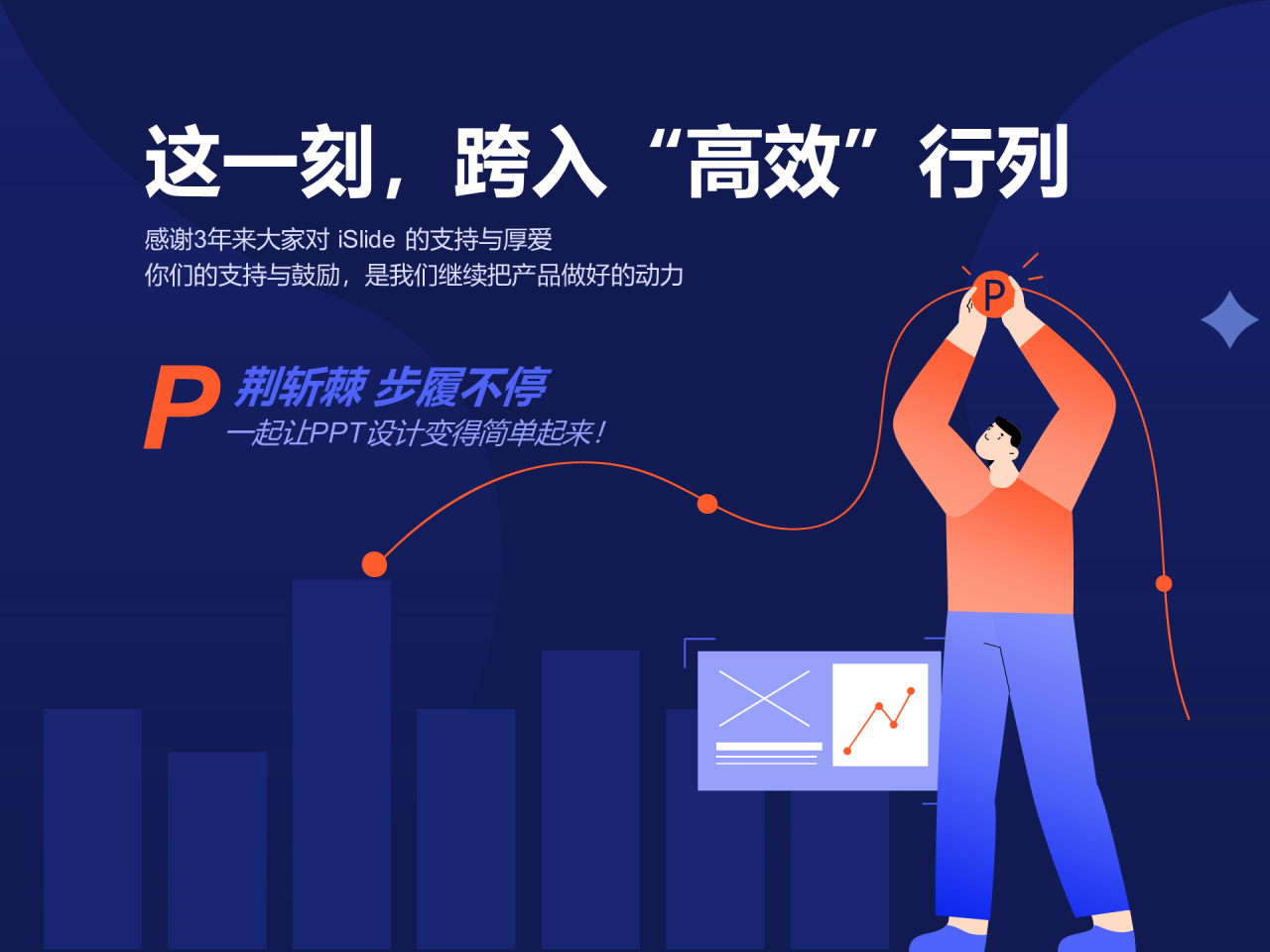 多色插画iSlide 3周年产品报，职场PPT数据