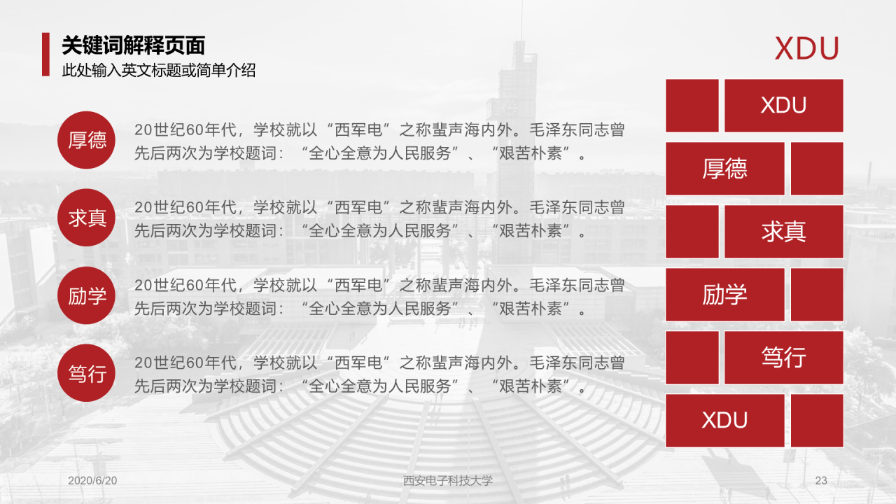 红色简约西安电子科技大学毕业论文答辩PPT模板
