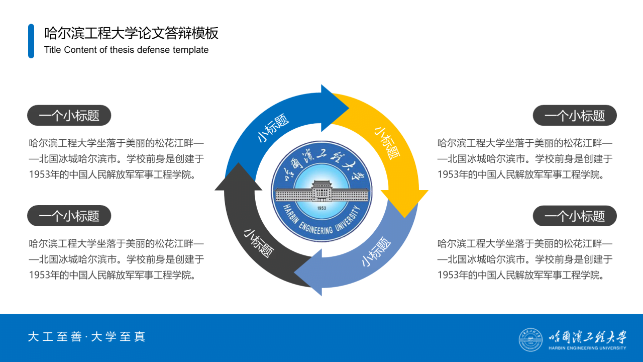 蓝色中国风哈尔滨工程大学毕业生论文答辩通用PPT模板