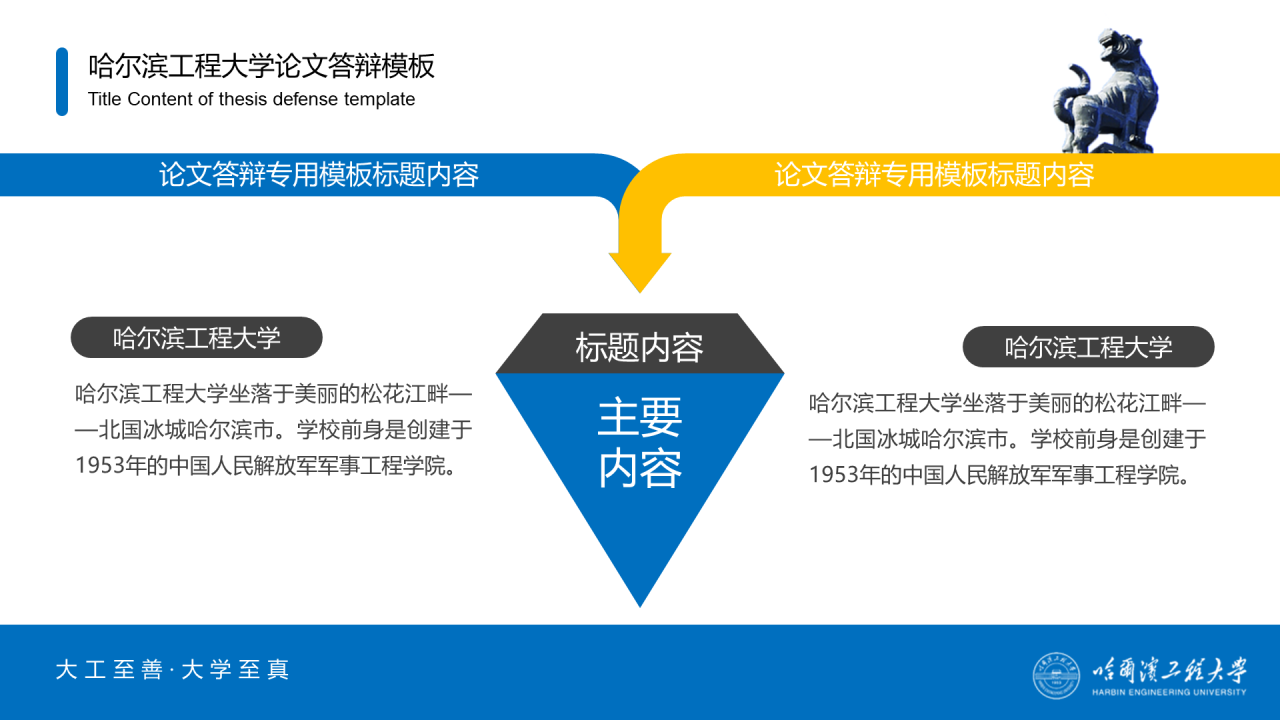 蓝色中国风哈尔滨工程大学毕业生论文答辩通用PPT模板
