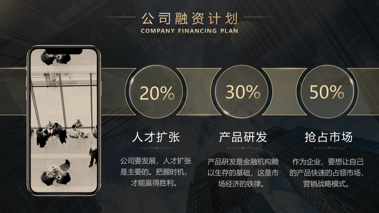 黑色渐变创业公司投资项目商业计划书PPT下载