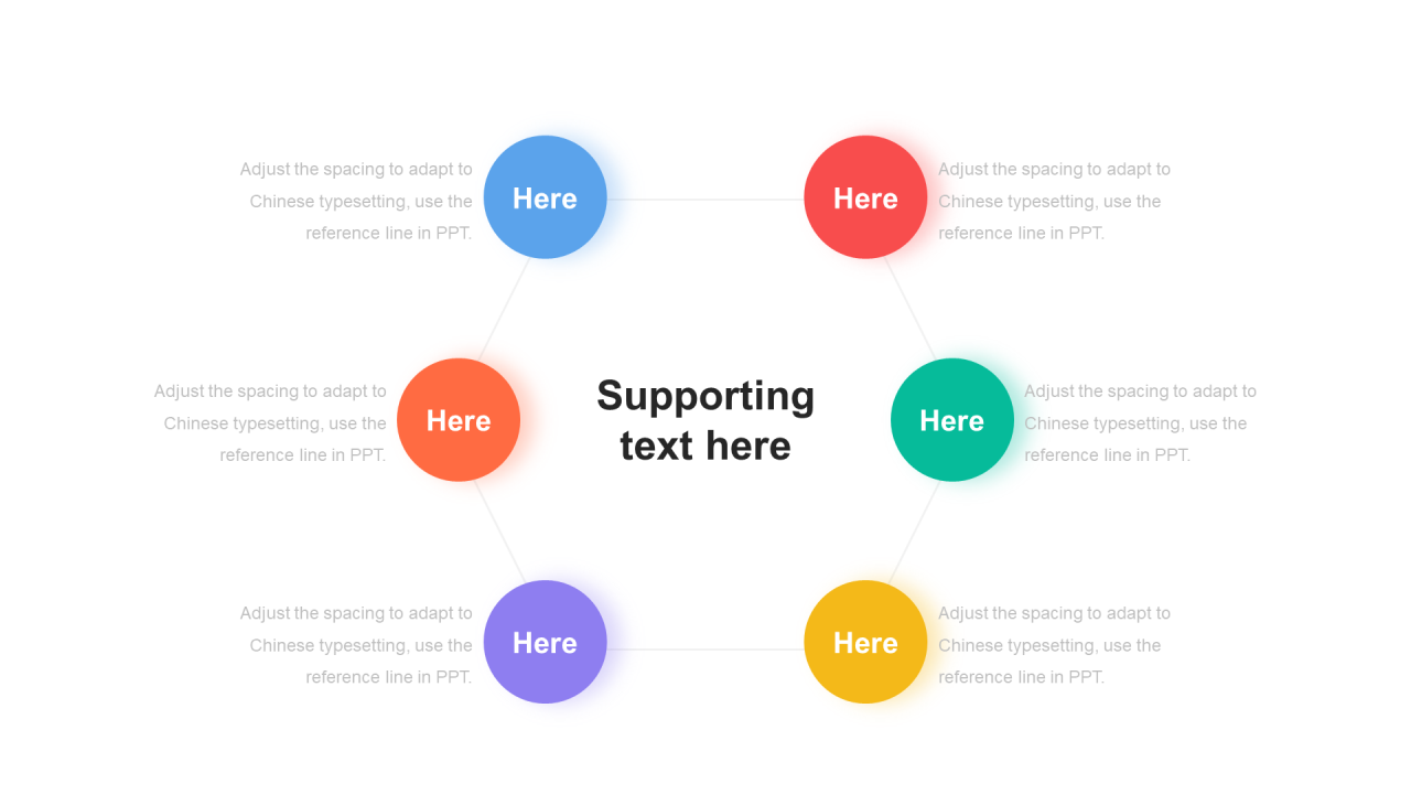 多色圆角矩形阴影6项PPT关系