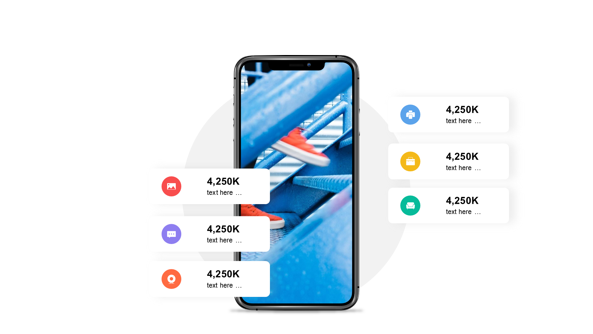 Multi-color rounded rectangle shadow 6 PPT list