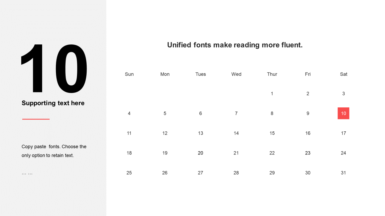 红色矩形扁平1项PPT日历