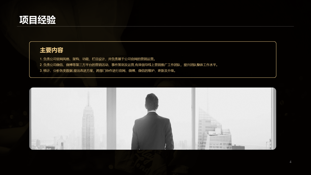 黑色用户运营竞聘简历PPT案例