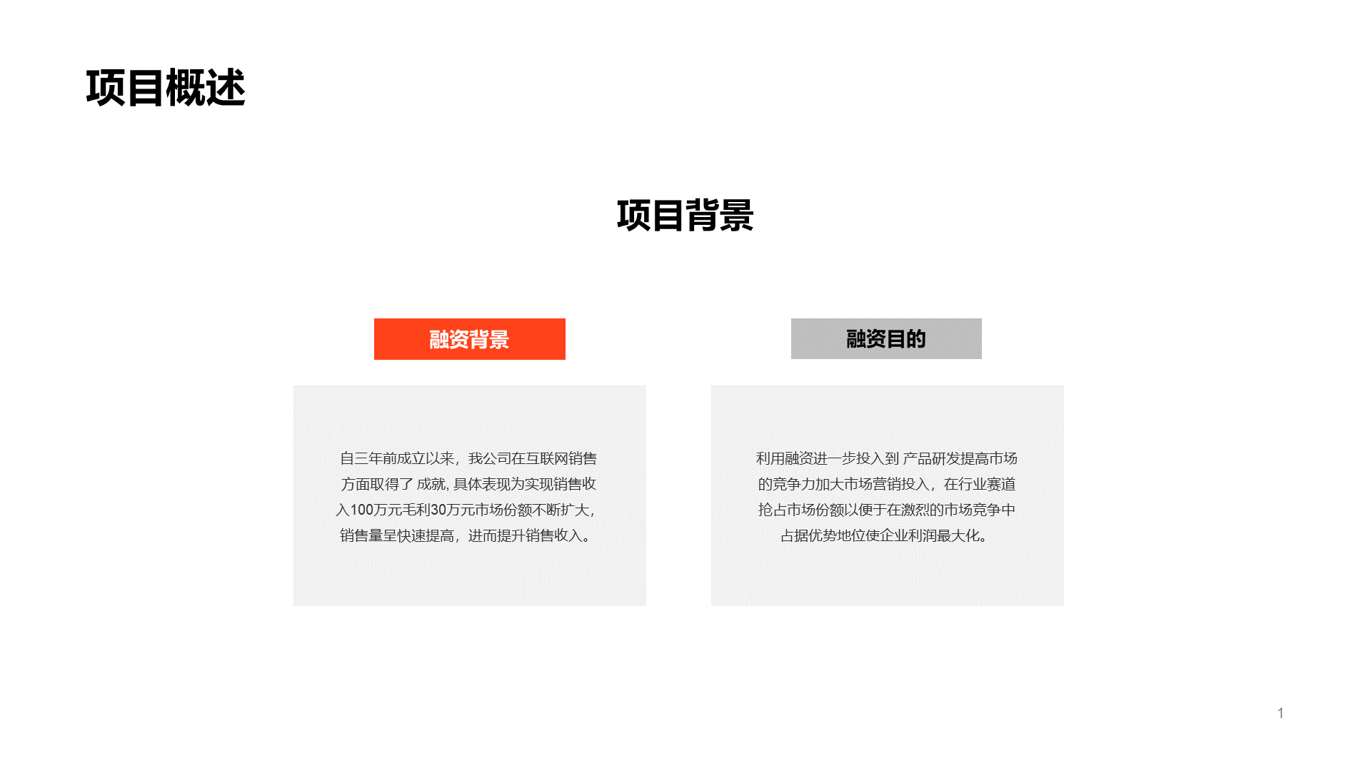 橙色商业融资计划书PPT案例