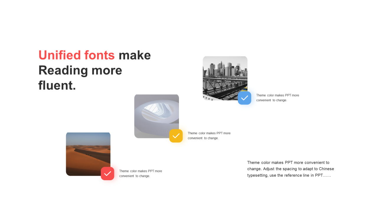 多色矩形阴影3项PPT关系