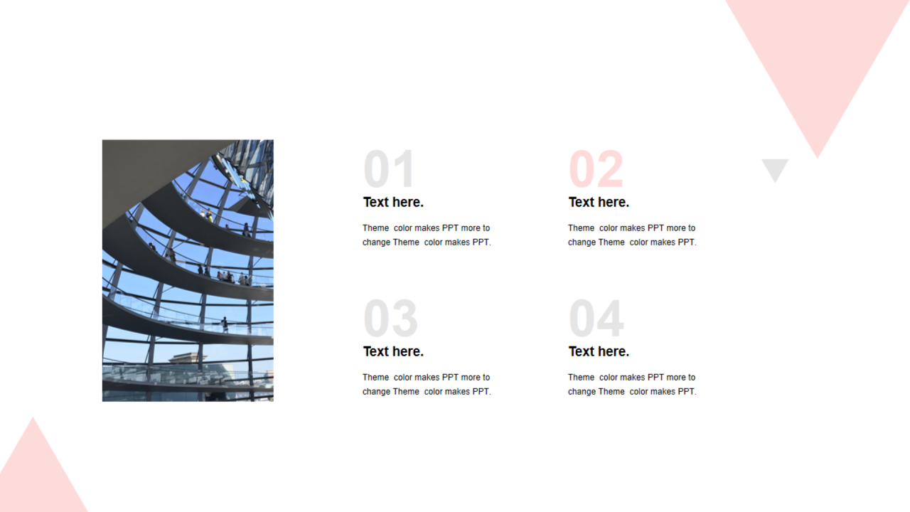 红色三角形扁平4项PPT列表