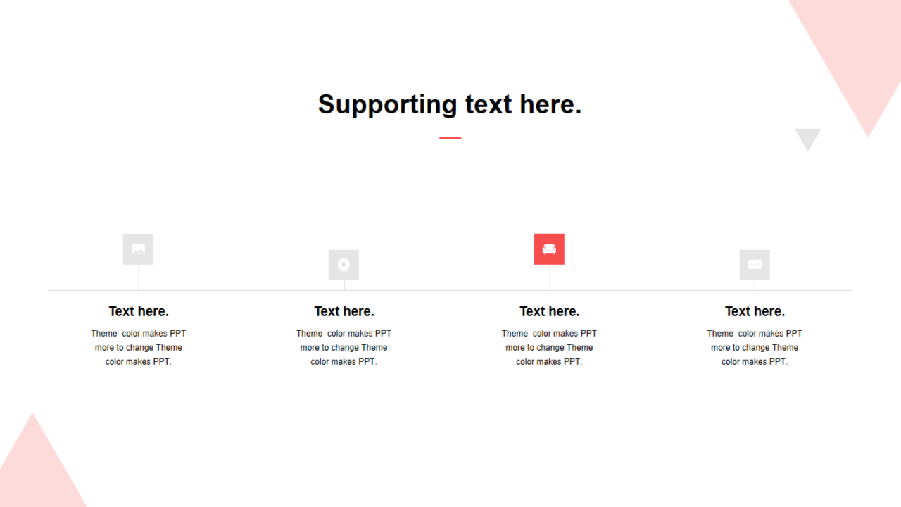 红色三角形扁平4项PPT流程