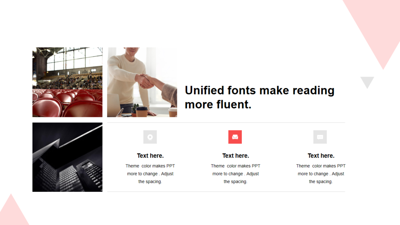 红色三角形扁平3项PPT流程