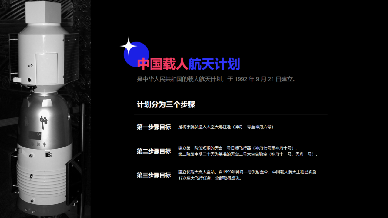 黑色酸性风格神舟十二号发射中国载人航天第七次任务研究报告PPT案例